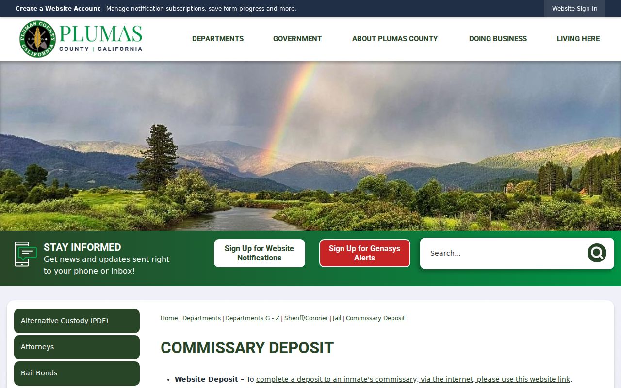 Plumas County commissary deposit instructions using Access Corrections