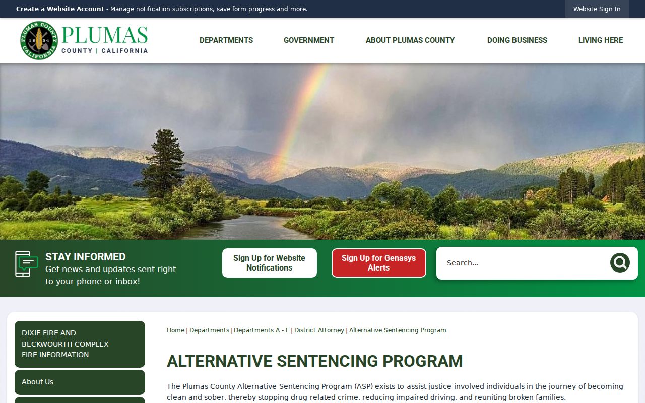 Plumas County Alternative Sentencing Program pretrial and diversion information