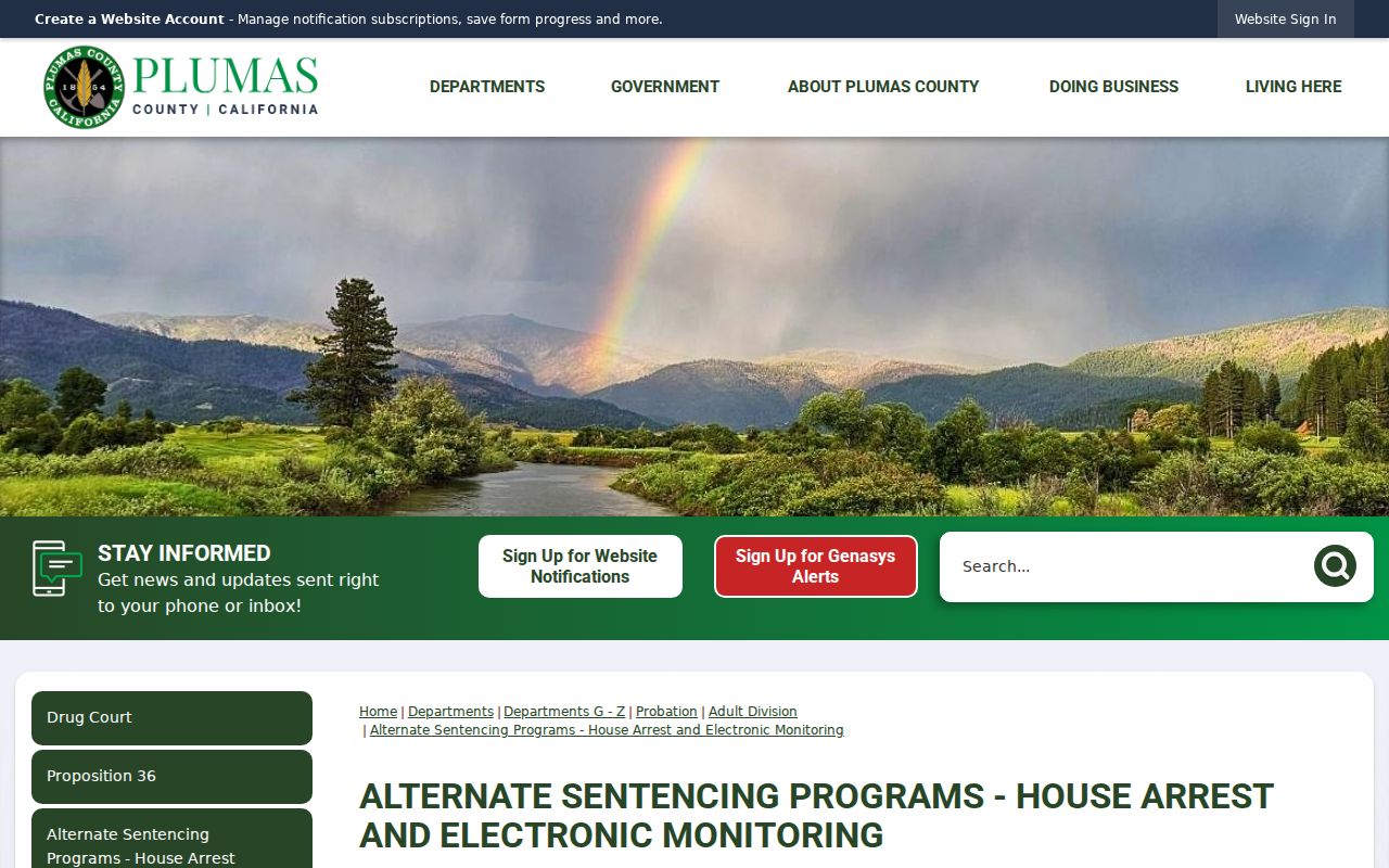 Plumas County Portola criminal records house arrest monitoring program