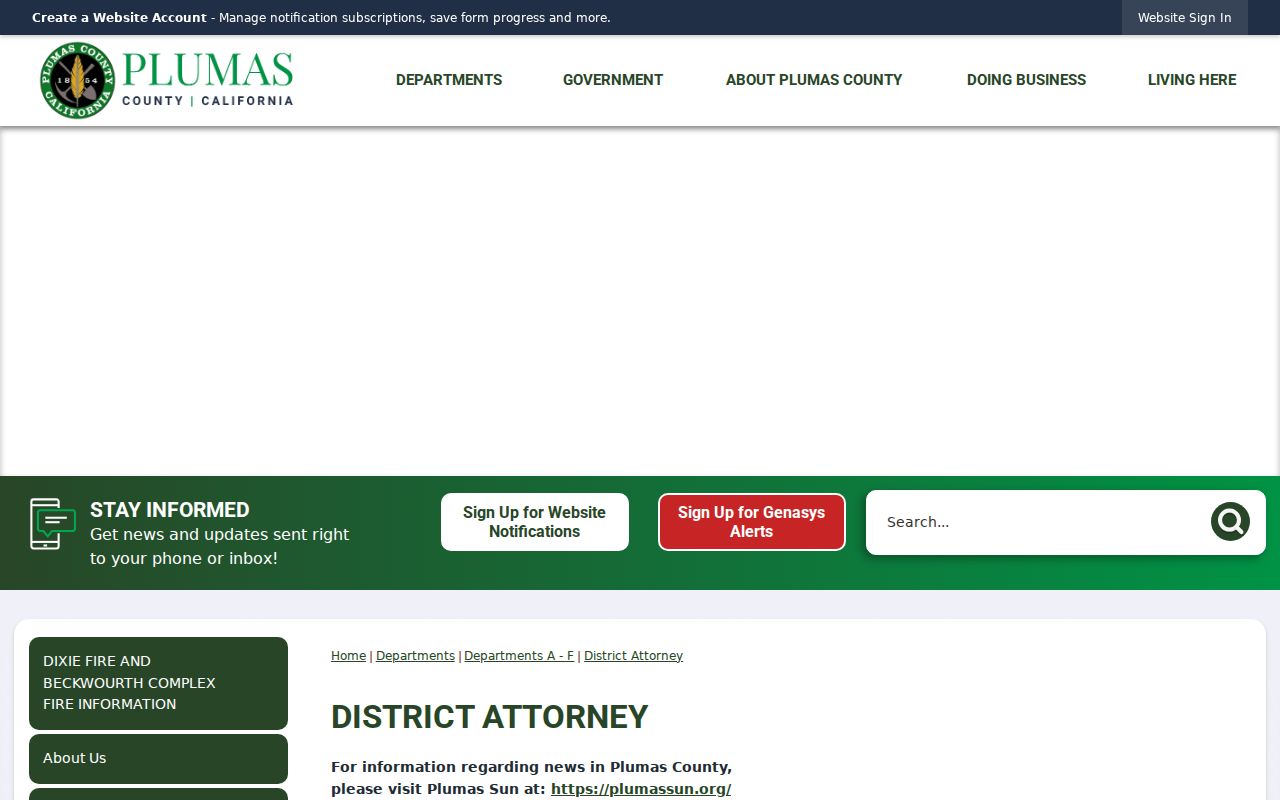 Plumas County Portola criminal history District Attorney prosecution page