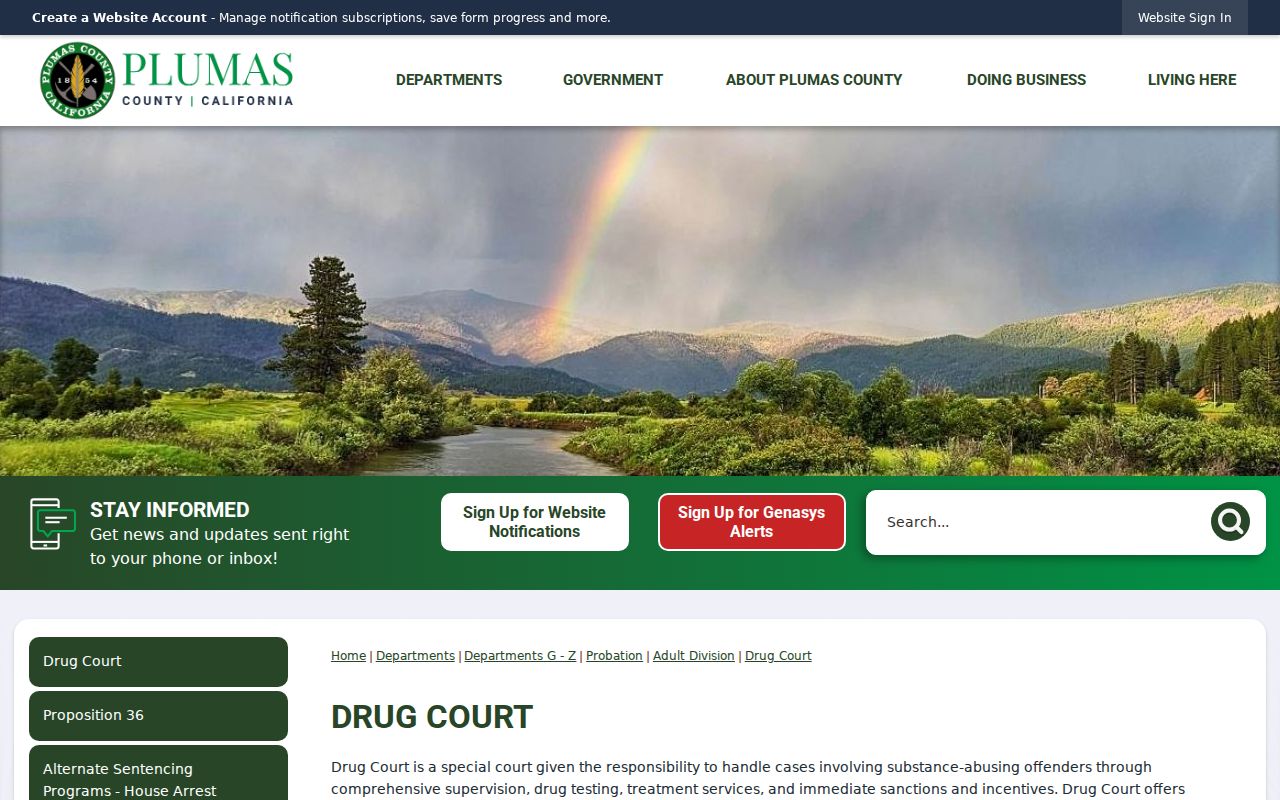 Plumas County Portola criminal history Drug Court program requirements