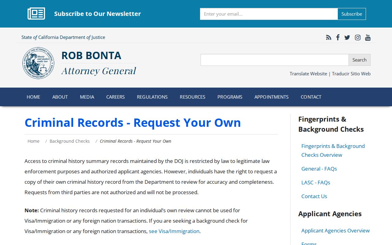 California DOJ personal criminal record review instructions