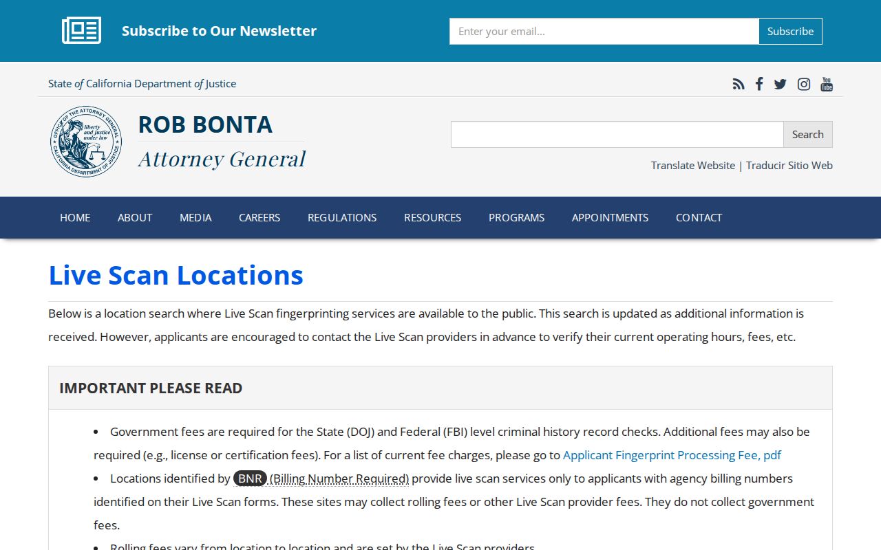 California DOJ Live Scan provider location search