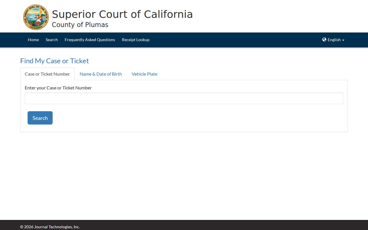 Plumas ePay-it Find My Case or Ticket search fields