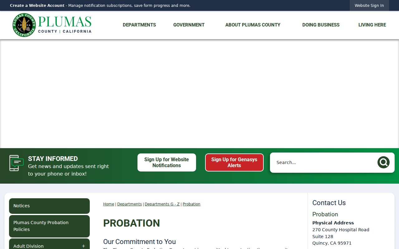 Plumas County Probation Department role, contact, and program information